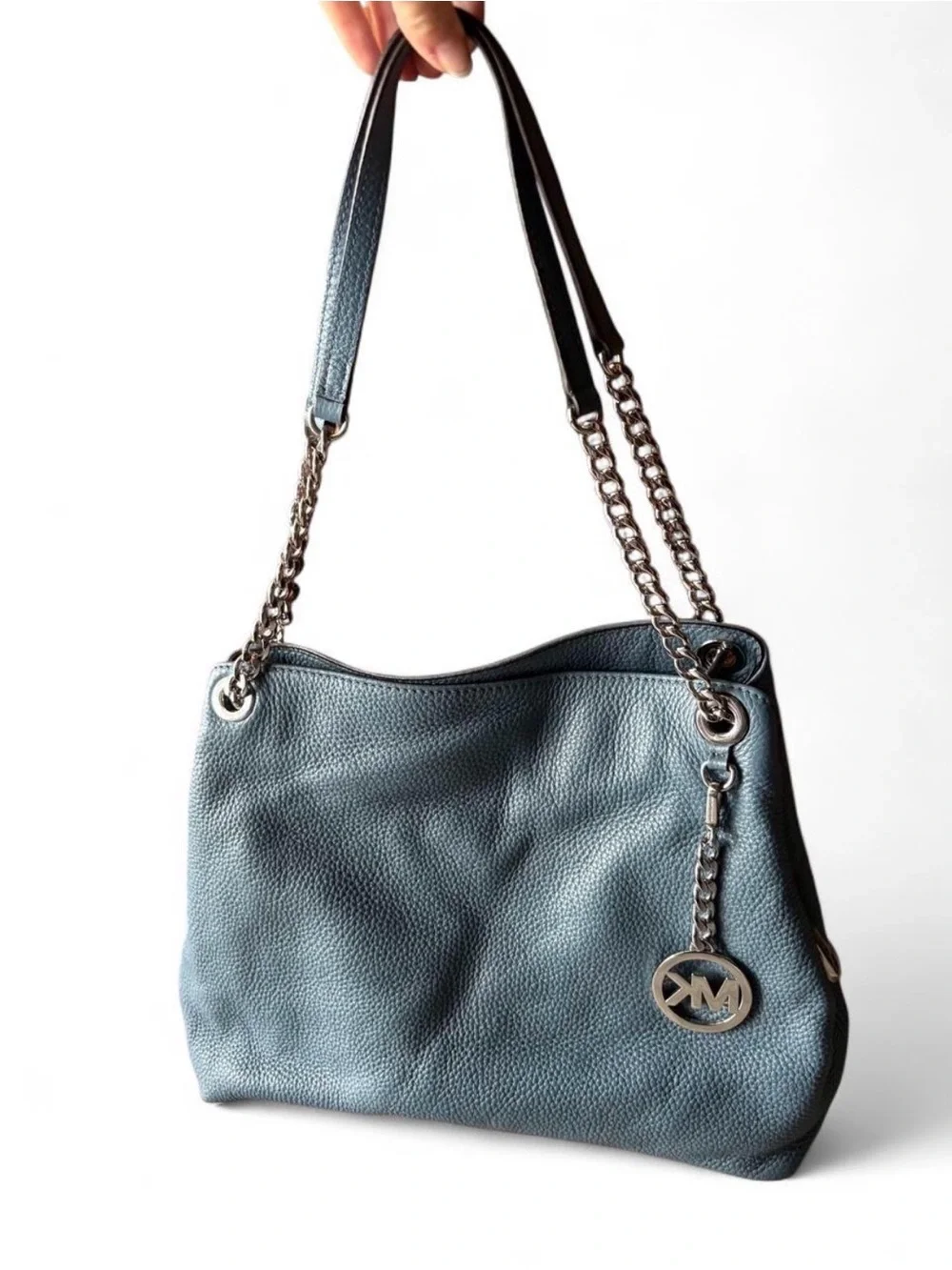 Michael Kors Pebbled Leather Shoulder Bag in Slate Blue-Gray